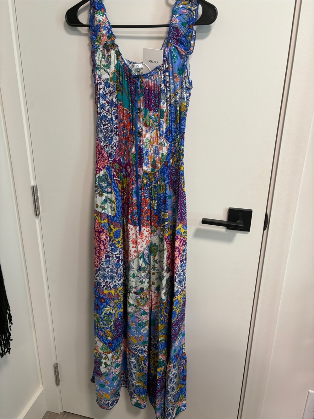 Ostoo Blue Multi Patchwork Maxi Dress with Floral Mix